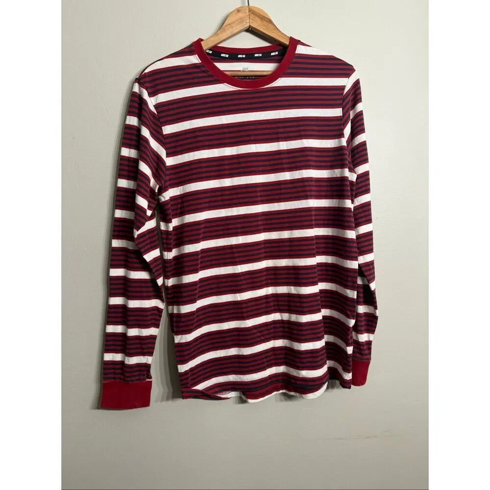 Nike Red Crush Obsidian Striped Dri-Fit Long Sleeve Crew Neck T-Shirt Size Small